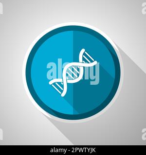 DNA, simbolo della molecola genetica, icona blu vettoriale a disegno piatto con lunga ombra Illustrazione Vettoriale