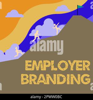 Firma di scrittura della mano Marchiatura del datore di lavoro, parola scritta sul processo di promozione di una reputazione di costruzione dell'azienda Foto Stock