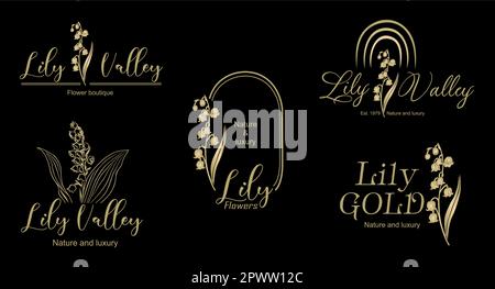 Design con logo floreale Vector in linea stile artistico. Illustrazione Vettoriale