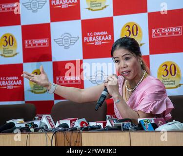 Kolkata, India. 01st maggio, 2023. Sei volte campione del mondo Amateur Women Boxing MC Mary Kom ha ricevuto P.C. Chandra Award 2023 all'auditorium Science City di Kolkata. (Foto di Amlan Biswas/Pacific Press) Credit: Pacific Press Media Production Corp./Alamy Live News Foto Stock