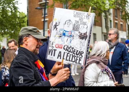 Tolosa, Francia. 01st maggio, 2023. Sciopero e manifestazione il 1st 2023 maggio, 13th° giorno di mobilitazione contro la riforma pensionistica, Festa del lavoro, su invito dell'interUnione. Francia, Tolosa il 1st 2023 maggio. Foto di Patricia Huchot-Boissier/ABACAPRESS.COM Credit: Abaca Press/Alamy Live News Foto Stock