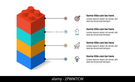 Modello infografico con icone e 4 opzioni o passaggi. Cubi. Può essere utilizzato per il layout del flusso di lavoro, il diagramma, il banner, il webdesign. Illustrazione vettoriale Illustrazione Vettoriale