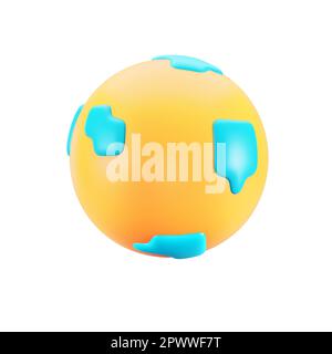 Pianeta in stile cartoon con isole blu isolate su sfondo bianco. rendering 3d Foto Stock