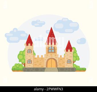Castello di cartone animato in stile piatto Illustrazione Vettoriale