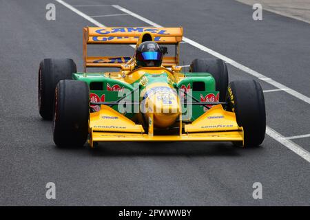 Ex-Michael Schumacher, 1993, Benetton B193, una manifestazione del F1 per celebrare il 30th° anniversario del Gran Premio d'Europa 1993, vinto da Ay Foto Stock