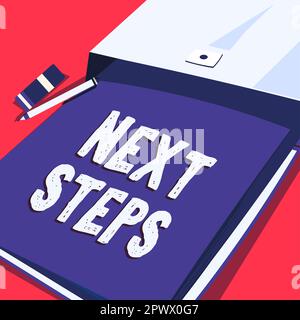 Scrittura a mano testo passi successivi, Word scritto sul numero di processo che verrà fatto dopo la pianificazione corrente Foto Stock