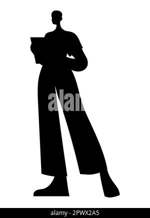 La silhouette nera di una donna che dà una presentazione, vettore donna d'affari Illustrazione Vettoriale