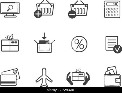 set di icone della linea online per gli acquisti vettoriali Illustrazione Vettoriale