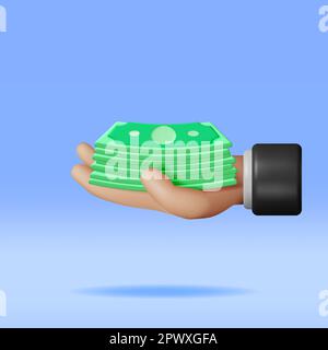 3D mano piena di banconote in dollari Illustrazione Vettoriale