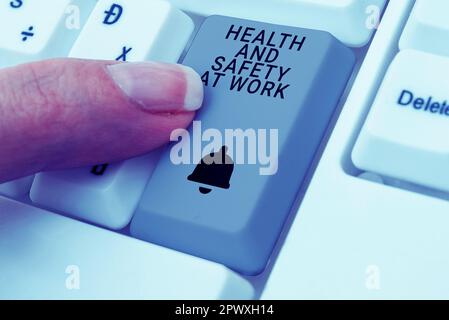 Titolo concettuale Salute e sicurezza sul lavoro, Business idea procedure sicure prevenire gli incidenti evitare il pericolo Foto Stock