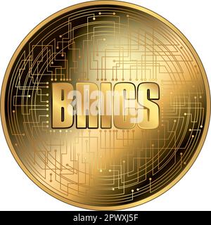 Gettone oro fantasia criptovaluta BRICS, illustrazione vettoriale Illustrazione Vettoriale