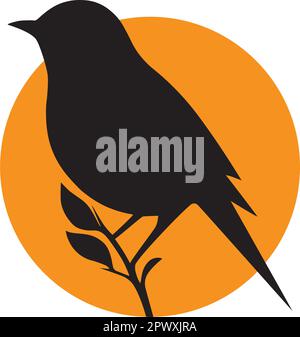Uccello silhouette su ramo al tramonto, vettore. Illustrazione dell'uccello isolata su sfondo bianco. Design minimalista Illustrazione Vettoriale