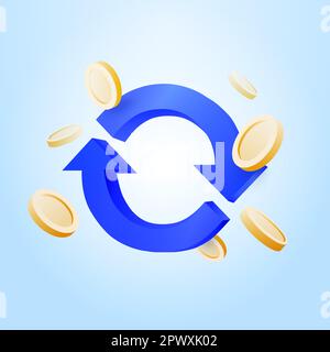 Cashback e ritorno nello shopping online. Pagamento digitale con concetto di rimborso. Le monete d'oro stanno cadendo. Monete gialle segno galleggiante. illustrazione vettoriale. Illustrazione vettoriale Illustrazione Vettoriale