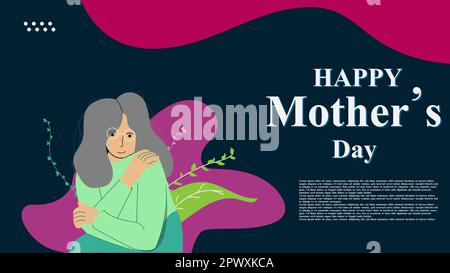 Buon giorno della mamma, design flat art girl. Biglietto d'auguri, modello, poster e banner disegno mamme' Day concept illustrazione vettoriale. Illustrazione Vettoriale