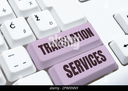 Didascalia di testo Presentazione dei servizi di traduzione, organizzazione concettuale di Internet che fornisce alle persone la possibilità di tradurre il discorso Foto Stock