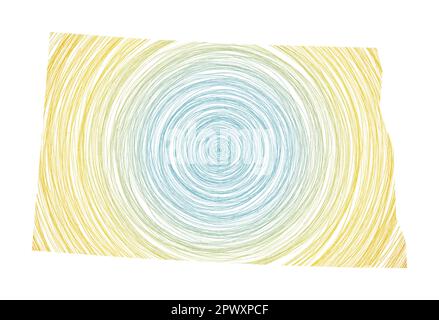Mappa del North Dakota riempita con cerchi concentrici. Cerchi di stile di schizzo a forma di stato US. Illustrazione vettoriale. Illustrazione Vettoriale