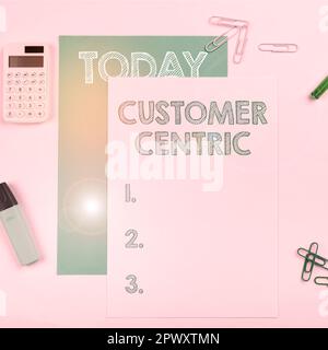 Testo che mostra ispirazione incentrato sul cliente, Word per il processo di cura dei clienti per garantire il loro piacere Foto Stock