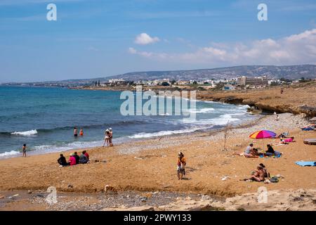 Sandy Beach, località balneare isolata, Lempa, Paphos, Cipro Foto Stock