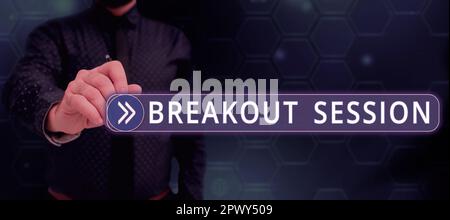 Firmare la sessione di breakout, la parola scritta sulla discussione del workshop o la presentazione su un argomento specifico Foto Stock