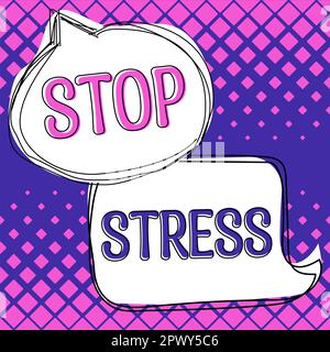 Visualizzazione concettuale Stop stress, Business idea cercare aiuto prendere farmaci trascorrere il tempo con gli amoveones ottenere più sonno Foto Stock