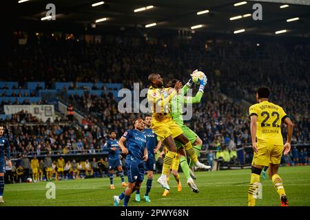 BOCHUM, GERMANIA - 28 APRILE 2023: La partita di calcio della Bundesliga VfL Bochum 1848 contro Borussia Dortmund a Vonovia Ruhr Stadion Foto Stock