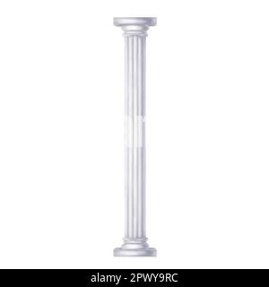 Classica colonna di marmo bianco antico in stile romano e rinascimentale. Illustrazione digitale su sfondo bianco. Scenario antico, parte dell'anfiteo Foto Stock