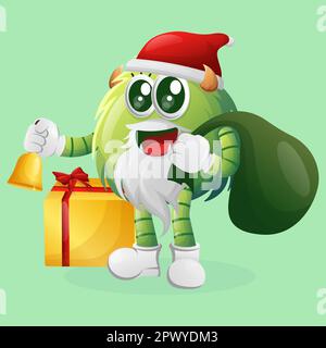 Simpatico mostro verde babbo natale christmasPerfect per bambini, piccole imprese o e-Commerce, merchandise e adesivo, banner promozione, blog o vlog channelle Illustrazione Vettoriale