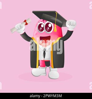 Mostro rosa carino appena graduato. Ideale per bambini, piccole aziende o e-commerce, merchandising e adesivi, promozione banner, blog o canale vlog Illustrazione Vettoriale