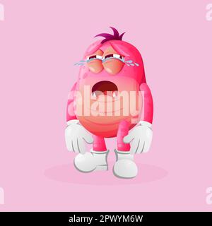 Simpatico mostro rosa piangente. Ideale per bambini, piccole aziende o e-commerce, merchandising e adesivi, promozione banner, blog o canale vlog Illustrazione Vettoriale