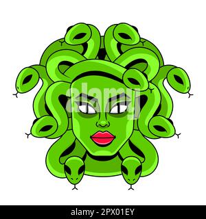 Vector Bianco e nero Medusa Gorgon testa donna con serpenti Illustrazione Illustrazione Vettoriale