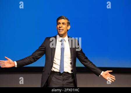 Rishi Sunak 2023 - alla Conferenza conservatrice scozzese di Glasgow, Scozia, 28 aprile 2023 Foto Stock