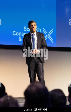 Rishi Sunak 2023 - alla Conferenza conservatrice scozzese di Glasgow, Scozia, 28 aprile 2023 Foto Stock