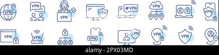 VPN sicurezza Internet, protezione utente, servizi di protezione della connessione Internet. Pixel Perfect, tratto modificabile Illustrazione Vettoriale