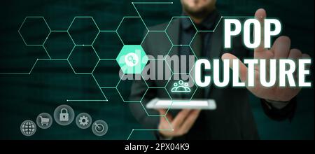 Scrittura a mano segno Pop Cultura, Word per descrive lo stile di vita e i gusti della maggior parte delle persone più giovani Foto Stock