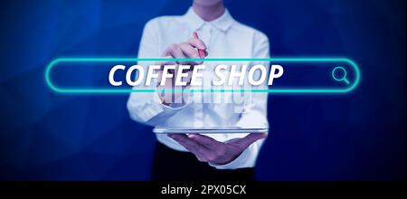 Scrittura con testo Coffee Shop, Word per un piccolo ristorante informale che serve caffè e spuntini leggeri Foto Stock