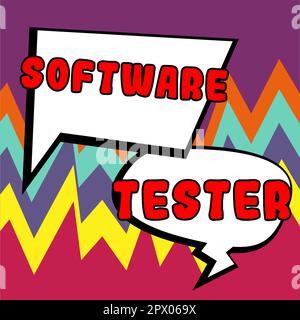 Didascalia di testo che presenta Software Tester, concetto Internet implementato per proteggere il software da attacchi dannosi Foto Stock