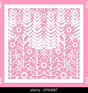 Modello cartolina con fiori. Per taglio laser Vector Illustrazione Vettoriale