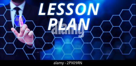 Cartello che mostra il piano della lezione, il concetto aziendale Descrizione dettagliata del corso di istruzione da parte dell'insegnante Foto Stock