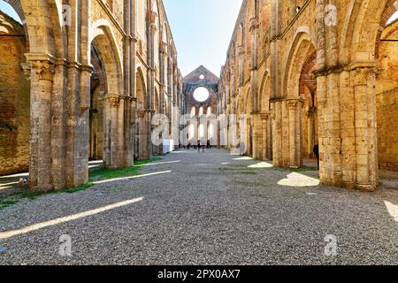 L'abbazia senza tetto di San Galgano. Siena Toscana Italia Foto Stock