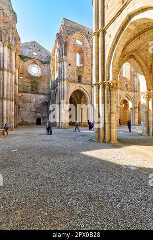 L'abbazia senza tetto di San Galgano. Siena Toscana Italia Foto Stock