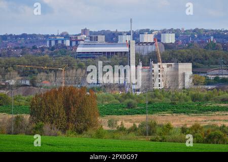 Costruzione della nuova Enfinium Energy dall'impianto di riciclaggio dei rifiuti di Skelton Grange a Leeds, West Yorkshire, Regno Unito Foto Stock