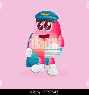 Carino mostro rosa postman. Ideale per bambini, piccole aziende o e-commerce, merchandising e adesivi, promozione banner, blog o canale vlog Illustrazione Vettoriale