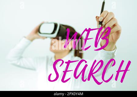 Didascalia concettuale Web Search, Word per sistema software progettato per la ricerca di informazioni sul web Foto Stock