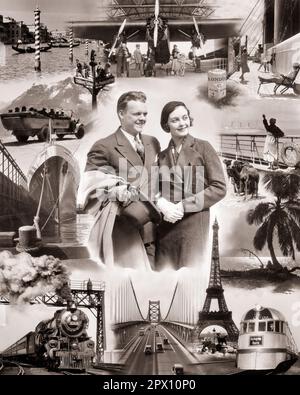 1930S GIOVANE COPPIA MONDO E VIAGGI NAZIONALI MONTAGE TRENI AEREO AUTOMOBILI NAVI PARIGI LONDRA VENEZIA EUROPA TROPICI - M2853 HAR001 HARS MONTAGNE GIOVANE ADULTO MONTAGE FACOLTOSO FERROVIA ALLA MODA RICCA GIOIA STILE DI VITA PIANI SODDISFAZIONE CELEBRAZIONE FEMMINE SPOSATO CONIUGE RURALE MARITI LUSSO COPIA SPAZIO AMICIZIA METÀ LUNGHEZZA SIGNORE PERSONE ISPIRAZIONE MASCHI NAVI TRASPORTO EUROPA B&W PARTNER LIBERTÀ RAIL SUIT E CRAVATTA FELICITÀ AVVENTURA VELIVOLI SCOPERTA TEMPO LIBERO BORDO E L'ECCITAZIONE COMPOSITA VENEZIA AVIAZIONE DI LUSSO CONCETTUALE AFFLUENT ALPI AUTOMOBILI ELEGANTI FERROVIE NEWLYWED Foto Stock