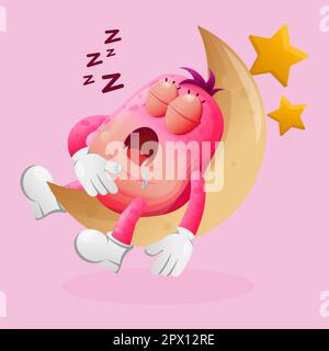 Un mostro rosa carino che dorme sulla luna. Perfetto per bambini, piccole imprese o e-commerce, merchandising e adesivi, promozione banner, blog o v Illustrazione Vettoriale