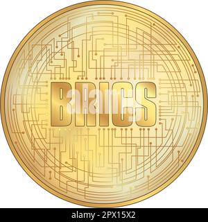 Gettone oro fantasia criptovaluta BRICS, illustrazione vettoriale Illustrazione Vettoriale