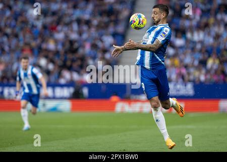 Cornella, Spagna. 30th Apr, 2023. CORNELLA, SPAGNA - APRILE 30: Joselu di RCD Espanyol durante la partita la Liga tra RCD Espanyol e Getafe CF allo Stadio RCDE il 30 Aprile 2023 a Cornella, Spagna (Credit Image: © Gerard Franco/DAX via ZUMA Press Wire) SOLO PER USO EDITORIALE! Non per USO commerciale! Foto Stock