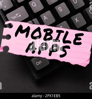 Didascalia di testo Presentazione di applicazioni mobili, Business Concept i piccoli programmi sono fatti per funzionare sui telefoni Foto Stock
