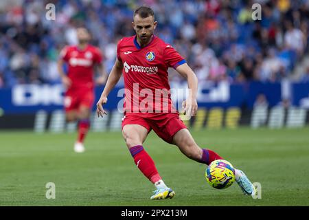 Cornella, Spagna. 30th Apr, 2023. CORNELLA, SPAGNA - APRILE 30: Borja Mayoral durante la partita della Liga tra RCD Espanyol e Getafe CF allo Stadio RCDE il 30 Aprile 2023 a Cornella, Spagna (Credit Image: © Gerard Franco/DAX via ZUMA Press Wire) SOLO PER USO EDITORIALE! Non per USO commerciale! Foto Stock