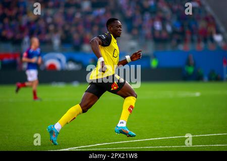 Oslo, Norvegia, 1 maggio 2023. Akor Adams di Lillestrøm nella partita tra Vålerenga e Lillestrøm all'Intility Stadium crediti: Frode Arnesen/Alamy Live News Foto Stock